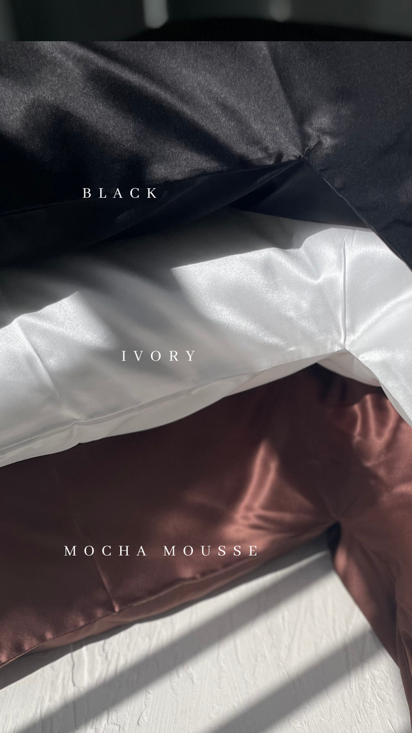 3pcs Sleepy Girl Boomerang Silk Pillowcase Set – Mocha, Black & Ivory