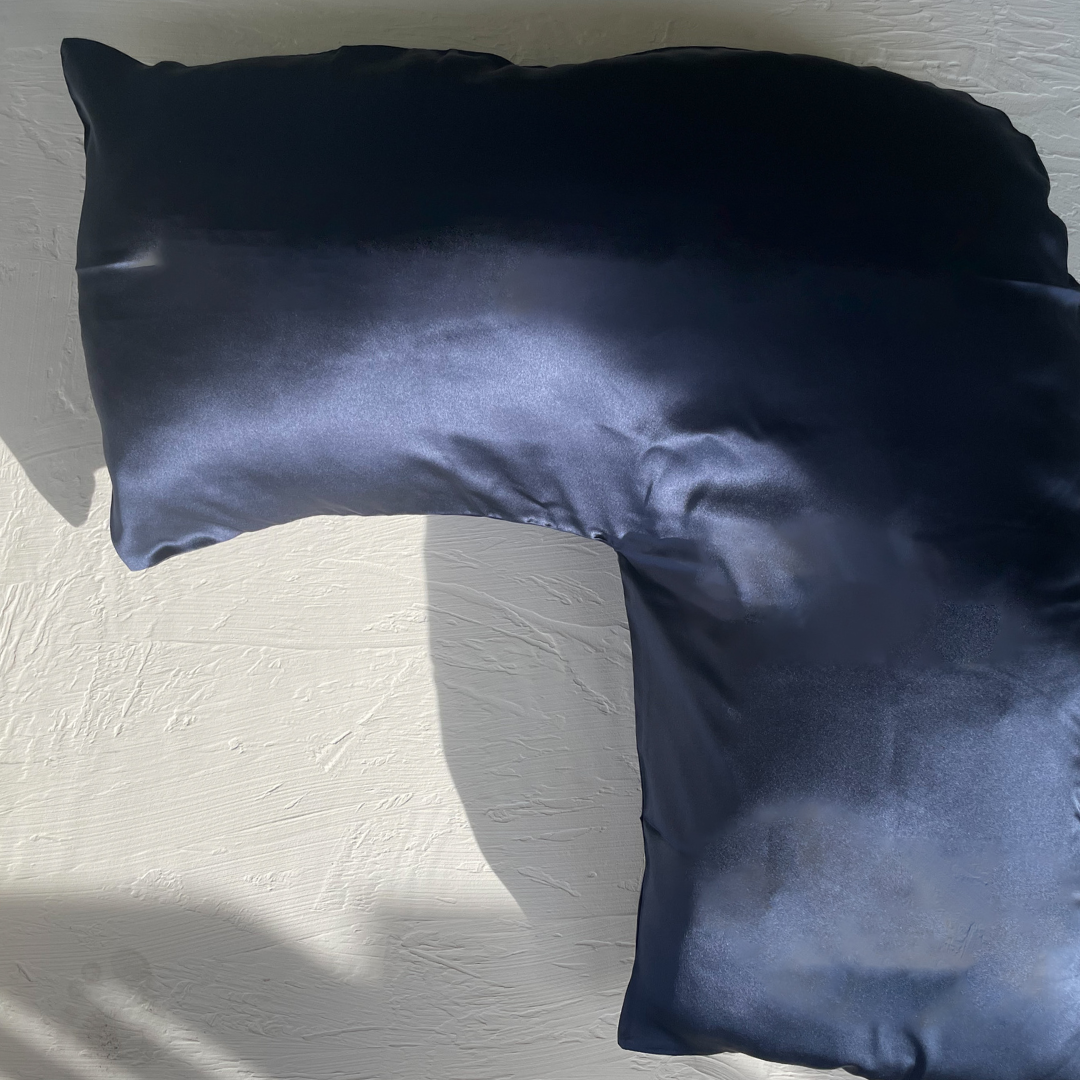 Sleepy Girl Bye Bye Acne Boomerang Silk Pillowcase Navy