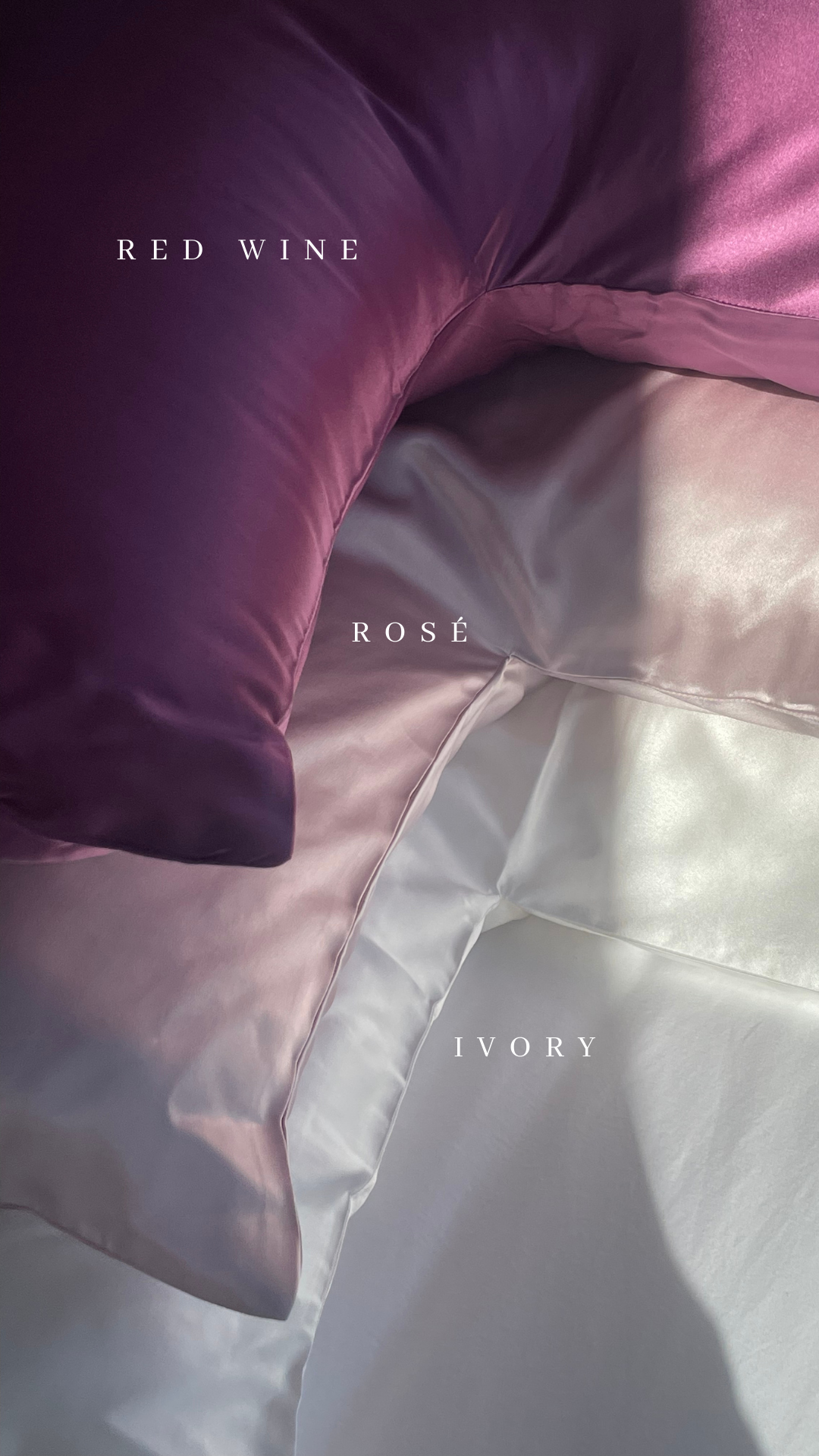 Silk Pillowcase Trio – Red Wine, Rosé & Ivory | Boomerang silk Pillowcase Set