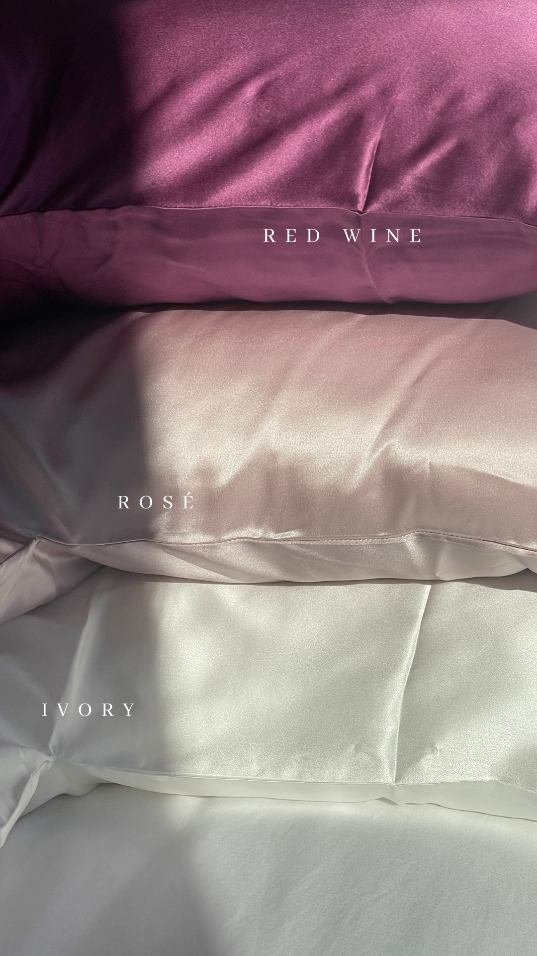 Silk Pillowcase Trio – Red Wine, Rosé & Ivory | Boomerang silk Pillowcase Set