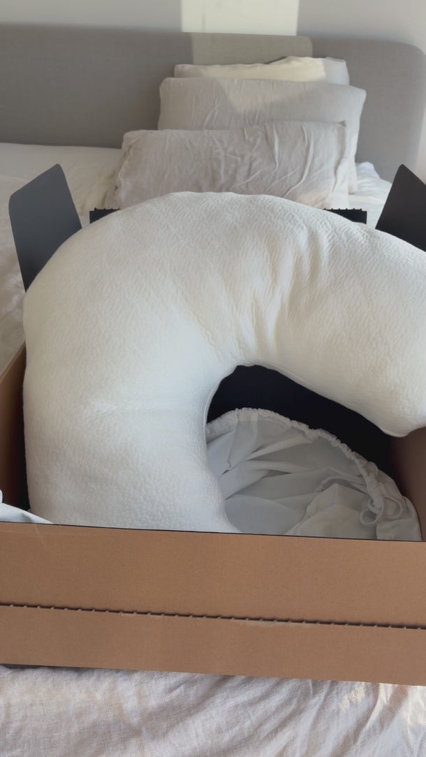 Video of the ZenNest silk-filled boomerang pillow